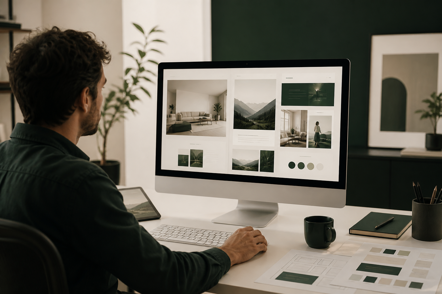 Professional web development workspace with laptop and code